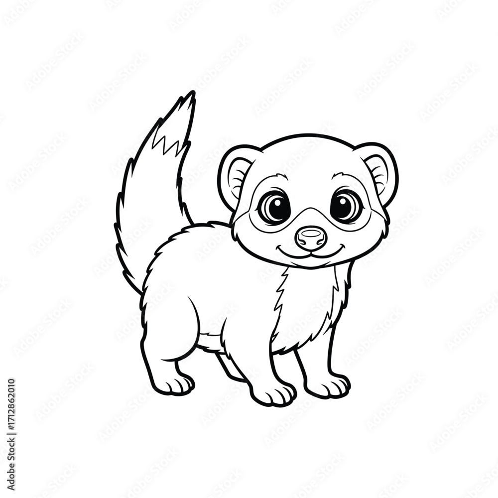 Fototapeta premium Cute Cartoon Mongoose Outline Illustration for Coloring Books and Educational Activities, Emphasizing Simplicity and Charm with Clear Lines on a White Background.