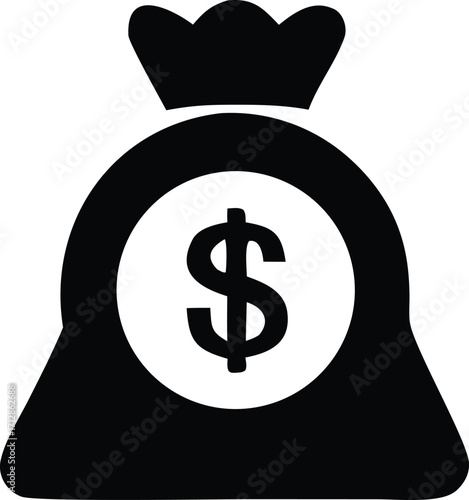 Money bag icon with dollar symbol representing wealth finance and financial success for business and investment