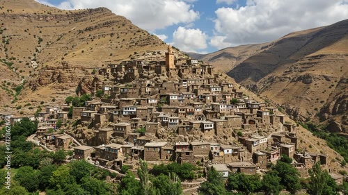 The ancient village of palangan nestled in the mountains of kurdistan, iran
