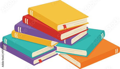 Colorful stack of hardcover books, education concept, learning resources, knowledge, reading materials, study tools, library essentials, academic supplies, literature collection, school books.