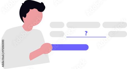 Person interacting with a form or interface, possibly filling out information or answering a question.