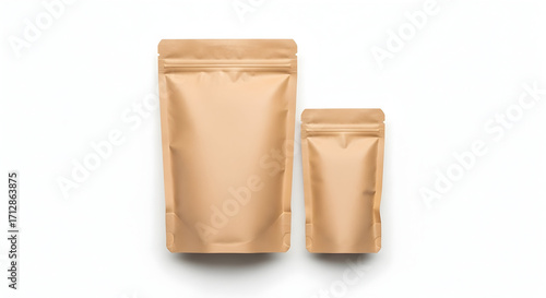 Versatile brown kraft paper pouches, one large and one small, stand ready for product packaging customization, showcasing modern retail solutions.