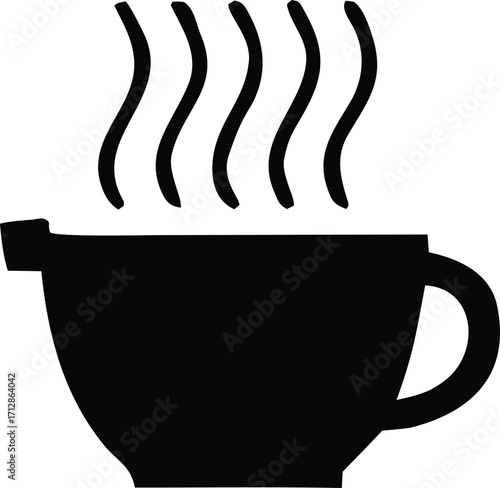 Steaming hot beverage cup icon symbol a simple silhouette of warm drink in a mug with wisps of steam rising above