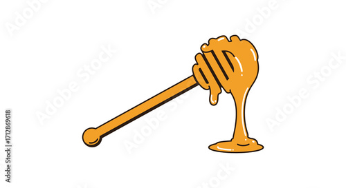 A simple illustration of dripping honey on a wooden dipper stick