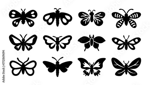 Captivating collection of diverse butterfly silhouettes for artistic projects and nature themes