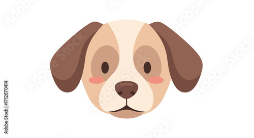 A charming cartoon illustration of a dog's head, facing forward with a friendly expression.