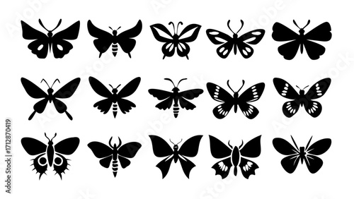 Collection of diverse butterfly silhouettes for elegant design projects and nature-inspired art