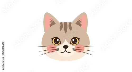 Cute cartoon cat face, stylized with large eyes and rosy cheeks.