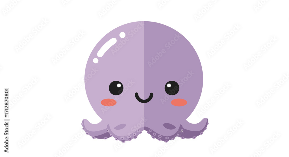 Fototapeta premium Adorable cartoon octopus with a cheerful expression, simple design, purple hue.