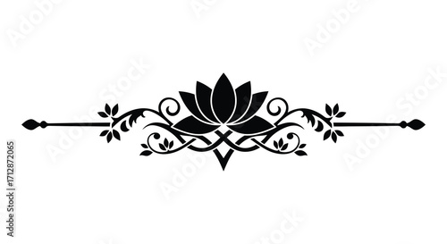 Elegant floral design with a blossoming lotus and swirling details silhouette