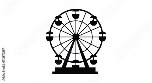 Simple black silhouette of a classic ferris wheel design element