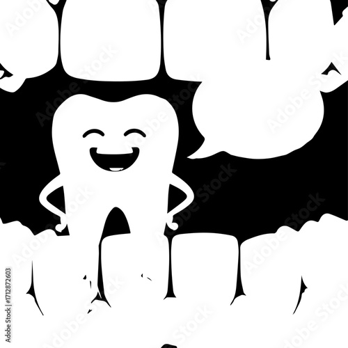 Cheerful Cartoon Tooth Character with Arms and Speech Bubble Smiling.