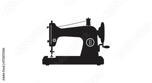 Black silhouette illustration of a vintage sewing machine design element