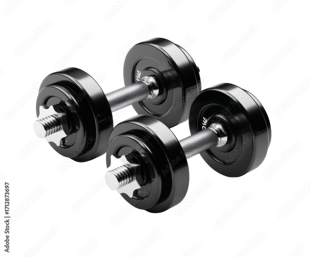 Naklejka premium Pair of black dumbbells on a dark background