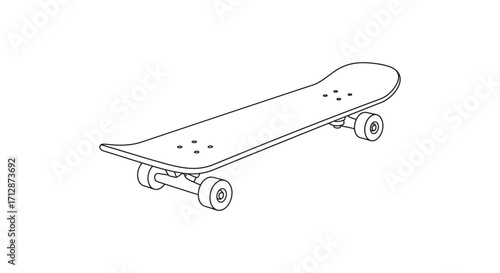 Simple line drawing of a classic skateboard with wheels and grip tape