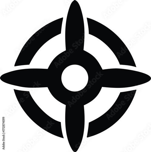 Abstract crosshairs target symbol featuring concentric circles and four petal-like shapes graphic design element icon