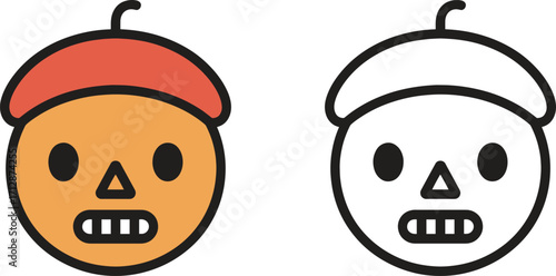 Pumpkin Skull Face Icon – Halloween Scary Vector Illustration Isolate on White Background 