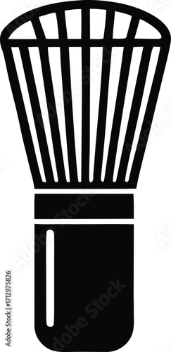 Simple graphic representation of a black makeup brush for beauty cosmetics application and creative design elements