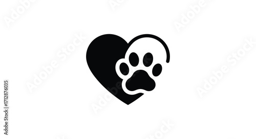 A black heart shape with a white paw print inside it