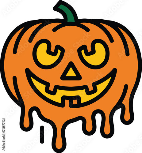 Evil Melting Pumpkin Face – Scary Halloween Vector Illustration Isolate on White Background 