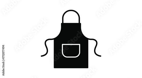 Simple black apron icon with pocket and ties isolated on white background