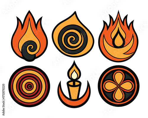 Collection of Flame and Fire Inspired Graphic Elements for Design Projects