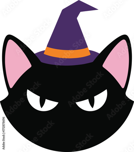 Black Cat with Witch Hat – Halloween Spooky Animal Vector Illustration