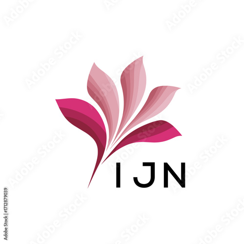 Obraz na plátně IJN Creative Nature-Inspired Logo Concept Isolated on White, IJN  Later Logo, Minimalist Floral Branding Illustration in Pink Shades