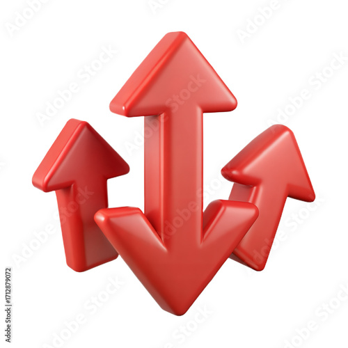Four bold red arrows pointing up down and sideways symbolizing direction choice options