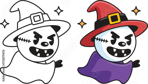 Cute Winking Ghost in Witch Hat – Halloween Cartoon Vector Illustration