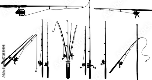 Fishing rod silhouette, Fishing rod svg, Fishing pole svg, Spinning rods svg, Spinning rods illustration, Fishing rod bundle, Fishing rod clipart
