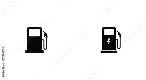 Simple black and white icons depicting two gas station fuel pumps