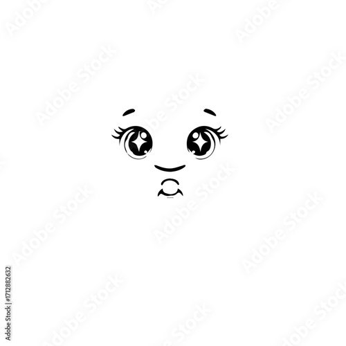 Simple Black and White Cartoon Face with Wide Eyes and Surprised Expression.