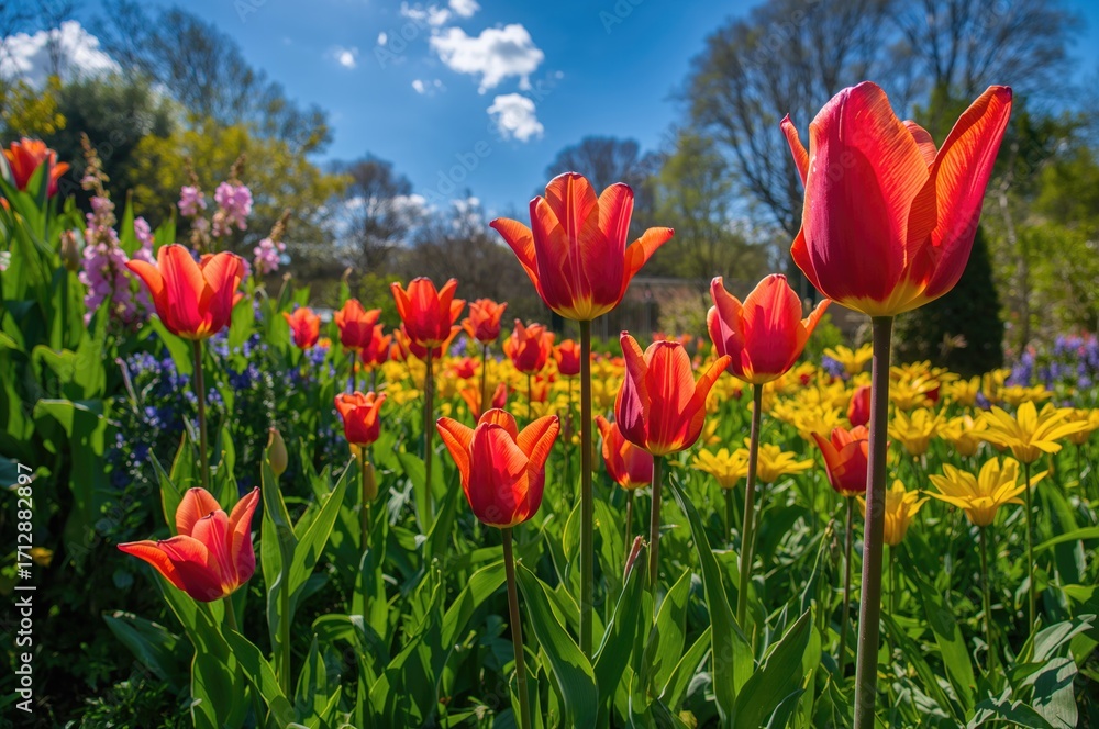 Fototapeta premium Garden filled with blooming tulips