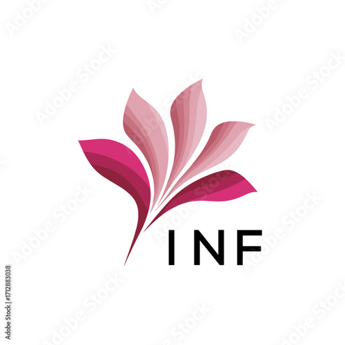 INF Creative Nature-Inspired Logo Concept Isolated on White, INF  Later Logo, Minimalist Floral Branding Illustration in Pink Shades.
