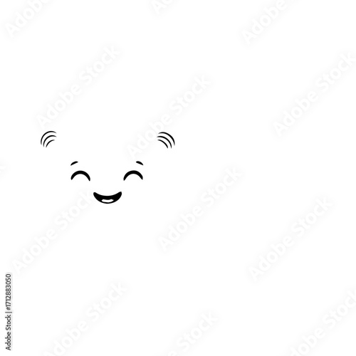 Smiling Cartoon Face with Black Outlines and Wavy Ear Details.