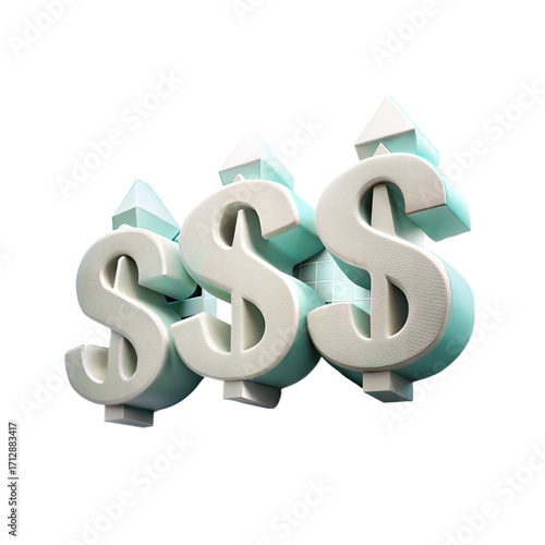 Three textured white dollar signs ascending upwards symbolizing financial growth and success