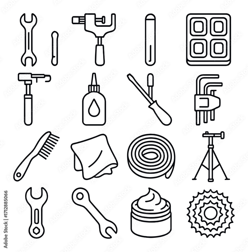 Obraz premium Assorted mechanical tools and maintenance items on gray background
