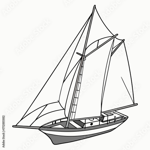 Classic sailboat with full sails on white background vector illustration