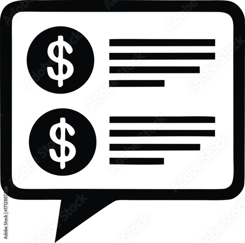 Financial statement icon representing monetary transactions and budget planning with dollar symbols and text elements