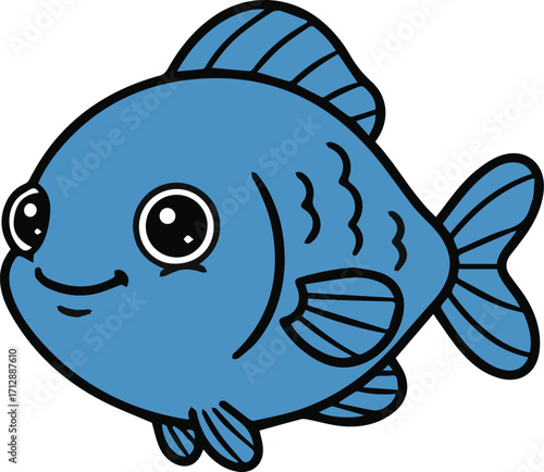 Cartoon Blue Fish Illustration