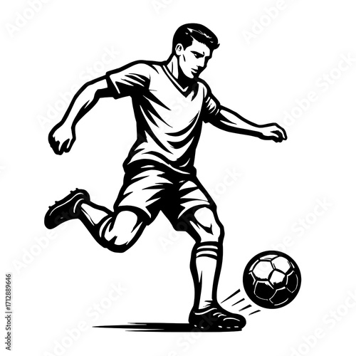 Male Soccer Player Kicking Ball Black and White Vector Illustration

 

 
