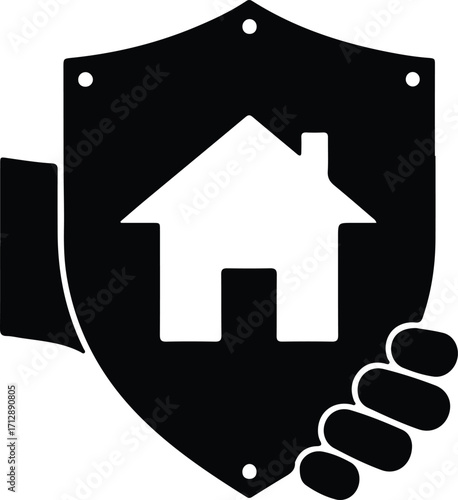 Vector Hand holding house shield home protection silhouette illustrator