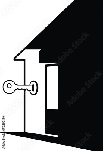 Vector Key inserting in the door lock silhouette illustrator