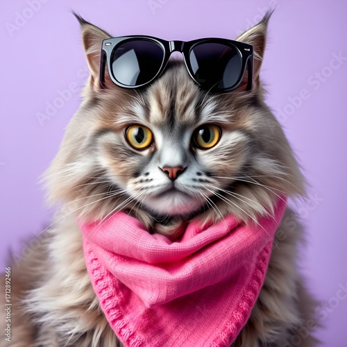 Cat wearing a scarf and sunglasses 