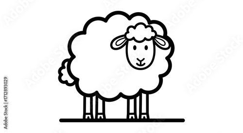 Happy Fluffy Sheep Standing, Isolated White Background