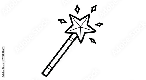 Magical Star-Shaped Magic Wand Sparkling, Isolated White Background