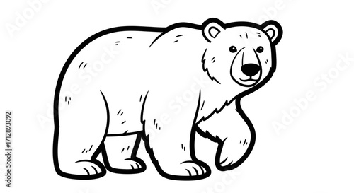 Friendly Cartoon Bear Walking Gently on Isolated White Background