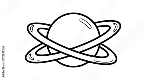 Cartoon Planet with Rings Orbiting in Space on Isolated White Background