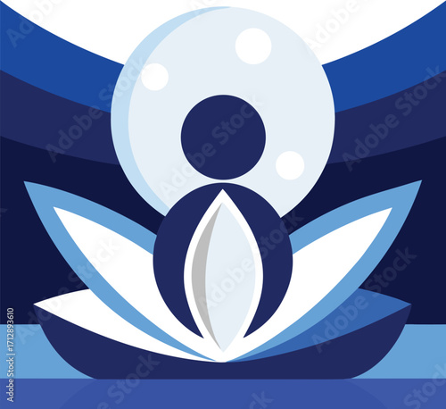 Zen Lotus Moon Serene Meditation Illustration